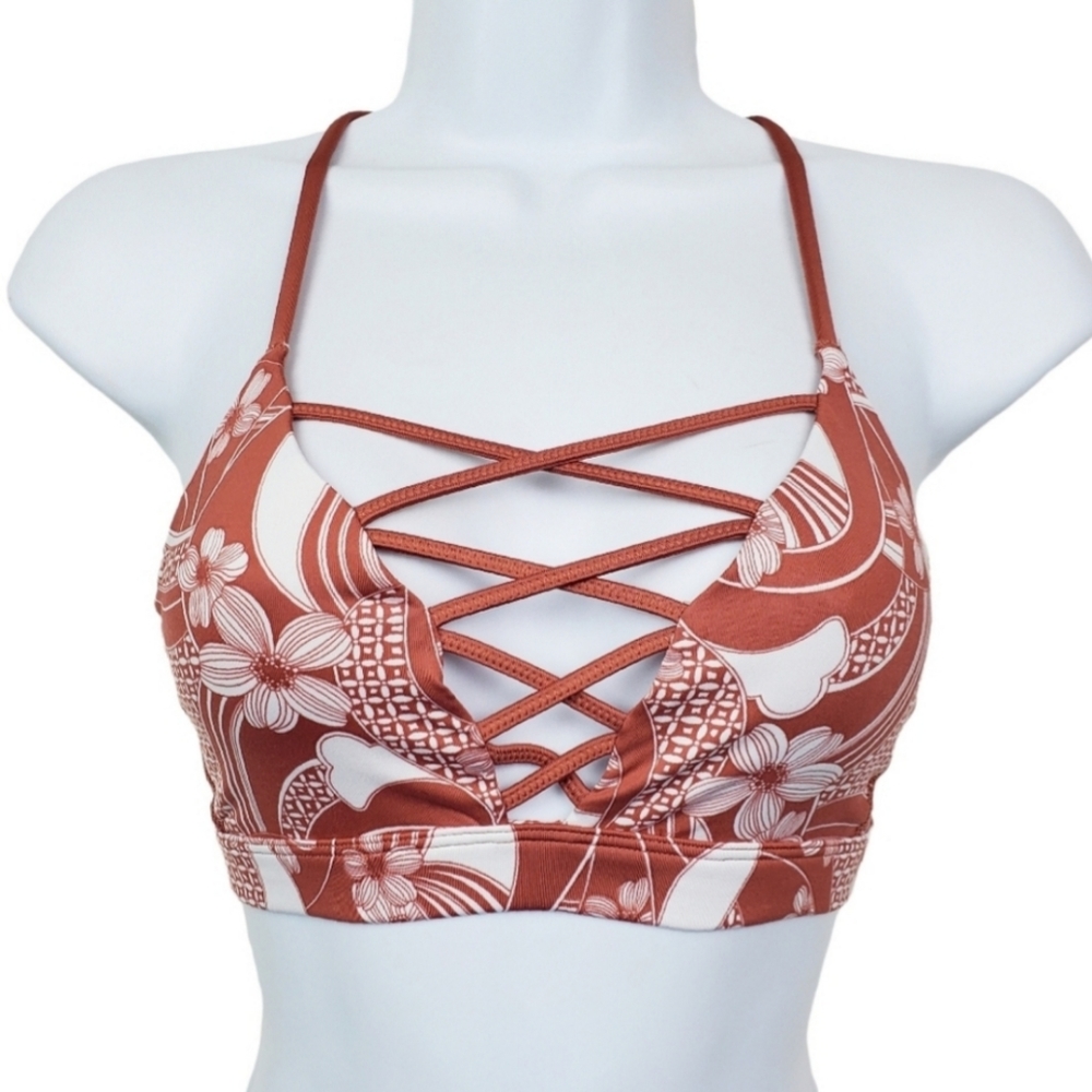 Victoria's Secret Sport Rust Floral Print Strappy Sports Bra Size XS